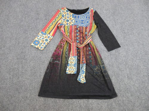 Desigual Dress Womens Adult Large Red Blue Preppy Casual 3/4 Sleeve Tie Front