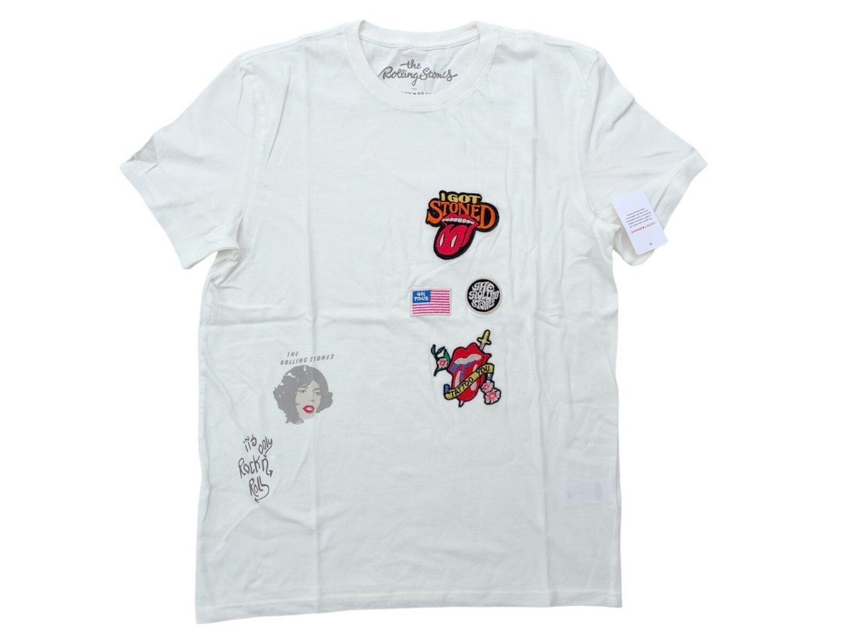 Lucky Brand:【The Rolling Stones】バンド Tシャツ Lucky Brand x Rolling Stones Mens White Tongue Logo Patch