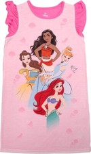 Disney Princess Moana, Cinderella, Ariel and Belle Pink Jersey Nightgown, Gown
