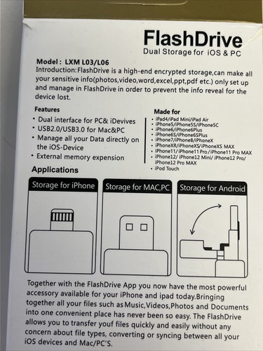 USB Flash Drive Dual Storage For IOS & PC 16GB - LXM L03/L06 New - Afbeelding 3 van 3