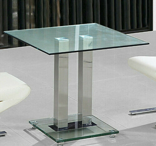 Clear Glass Dining Table Clear Square Glass Top Chrome Frame  80cm x 80cm