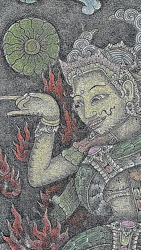 ANTIGUO 19c TIBETANO TIBETANO PINTADO A MANO EN TELA CON DIOSES Y DRAGONES THANGKA - Imagen 4 de 9