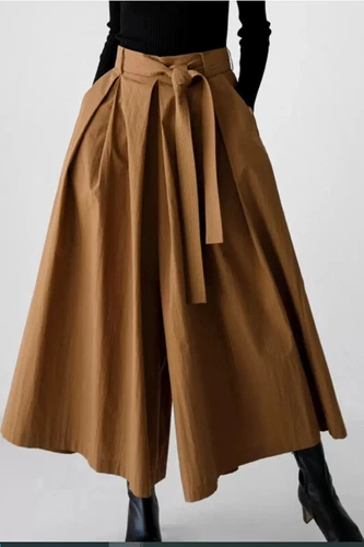 2024 Pantalones de pierna ancha para mujer Sueltos Talla grande Pantalones informales con cordones Pantalón con cinturón - Imagen 7 de 8