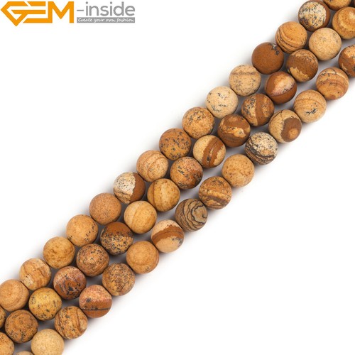 Matte Yellow Picture Jasper Gemstone Loose Beads Women Jewelry Making 15" Gift - Picture 11 of 51