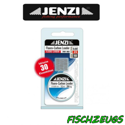 Jenzi Fluorocarbon Leader 10m Vorfach inkl.30 Klemm Hülsen mit Box Angelschnur