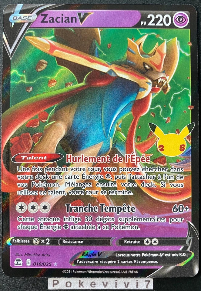 Carte Pokemon ZACIAN 016/025 V Ultra Rare Célébrations 25ans FR NEUF - Photo 1/1