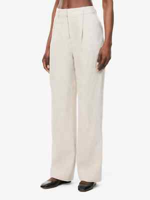 REFORMATION £200 Alex Oatmeal Wide Leg Mid Rise Linen - Main Image