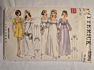 Butterick 5564 Vintage Pattern Bridal Dress Bridesmaid 1970s Sz 9 Cut