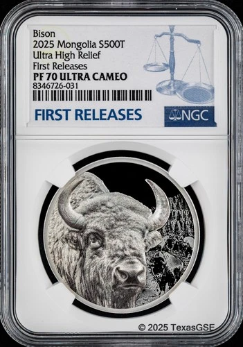 2025 Mongolia Wild - Bison 1oz Silver 500Togrog NGC PF70 First Release