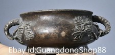 7.6" Xuande Marked Old China Copper Carving 2 Bamboo Ear incense burner Censer