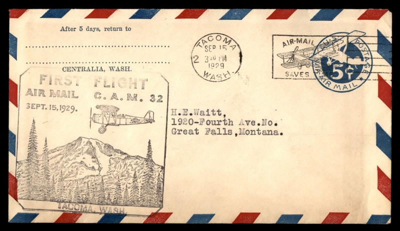 Mayfairstamps US 1929 Washington Tacoma CAM 32 air mail First Flight Cover cca_4