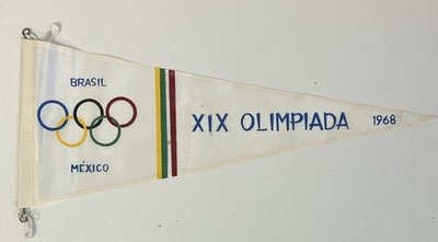 Dated 1968 XIX Olimpiada Brasil (Brazil) Mexico Olympics 13.5  Silk-like Pennant