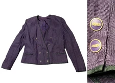 BASLER Germany Linen Purple Blazer Women 14, 42 Butterfly Accent Buttons Jacket