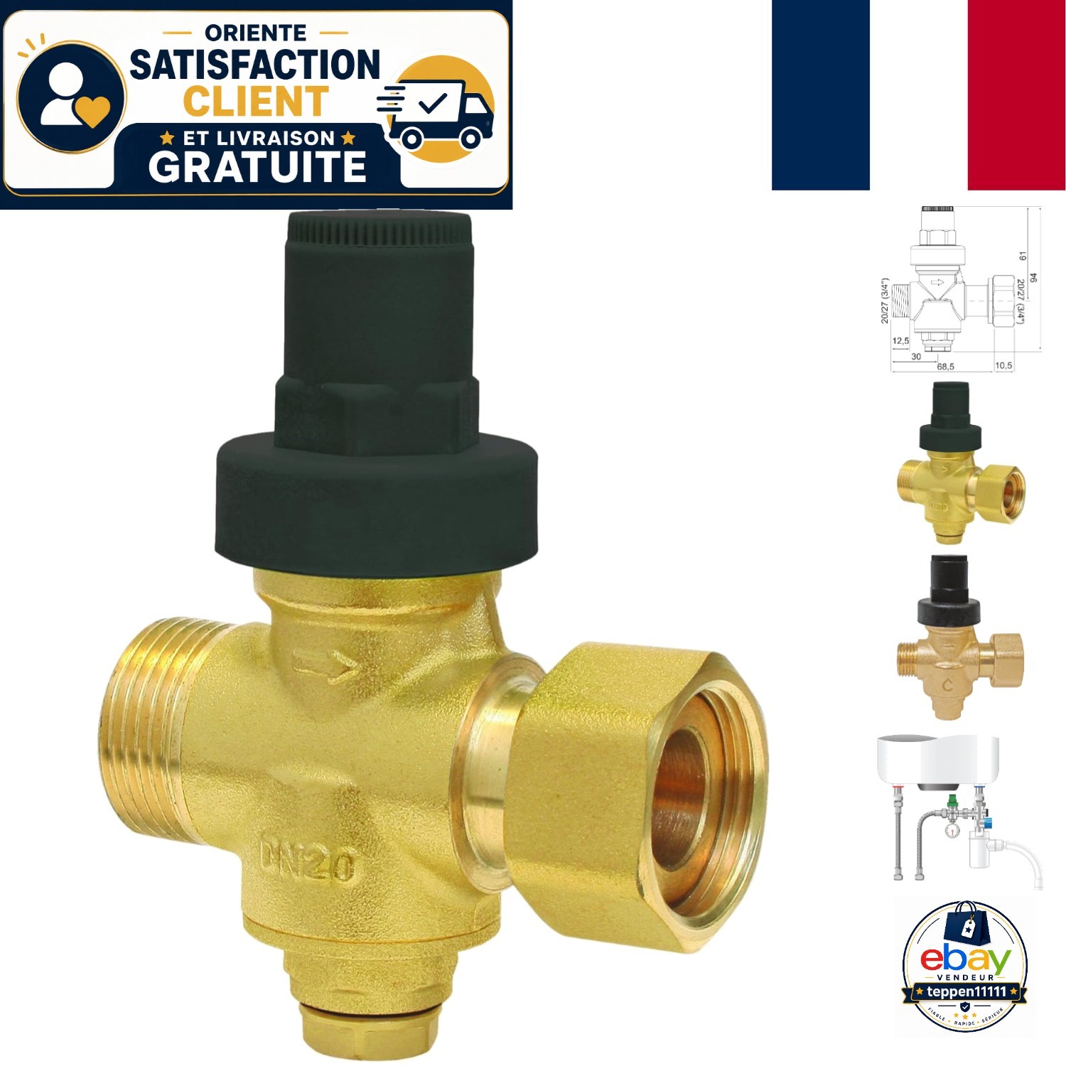 Réducteur de pression laiton M20/27 pour réguler le débit d'eau domestique