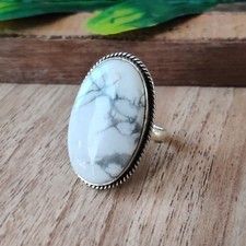 Real White Howlite Gemstone Ring 925 Sterling Silver Designer Unique Ring PG8063