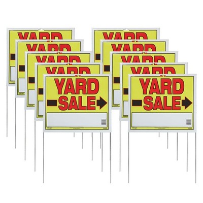 Double Sided Yard Sale Sign with Metal Stake 10 Pack 22'' x 14'' Yellow Red