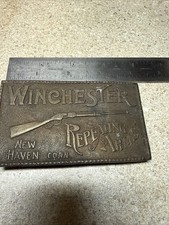 Vintage Belt Buckle Winchester Repeating Arms New Haven Conn Brass 4" x 2.25"