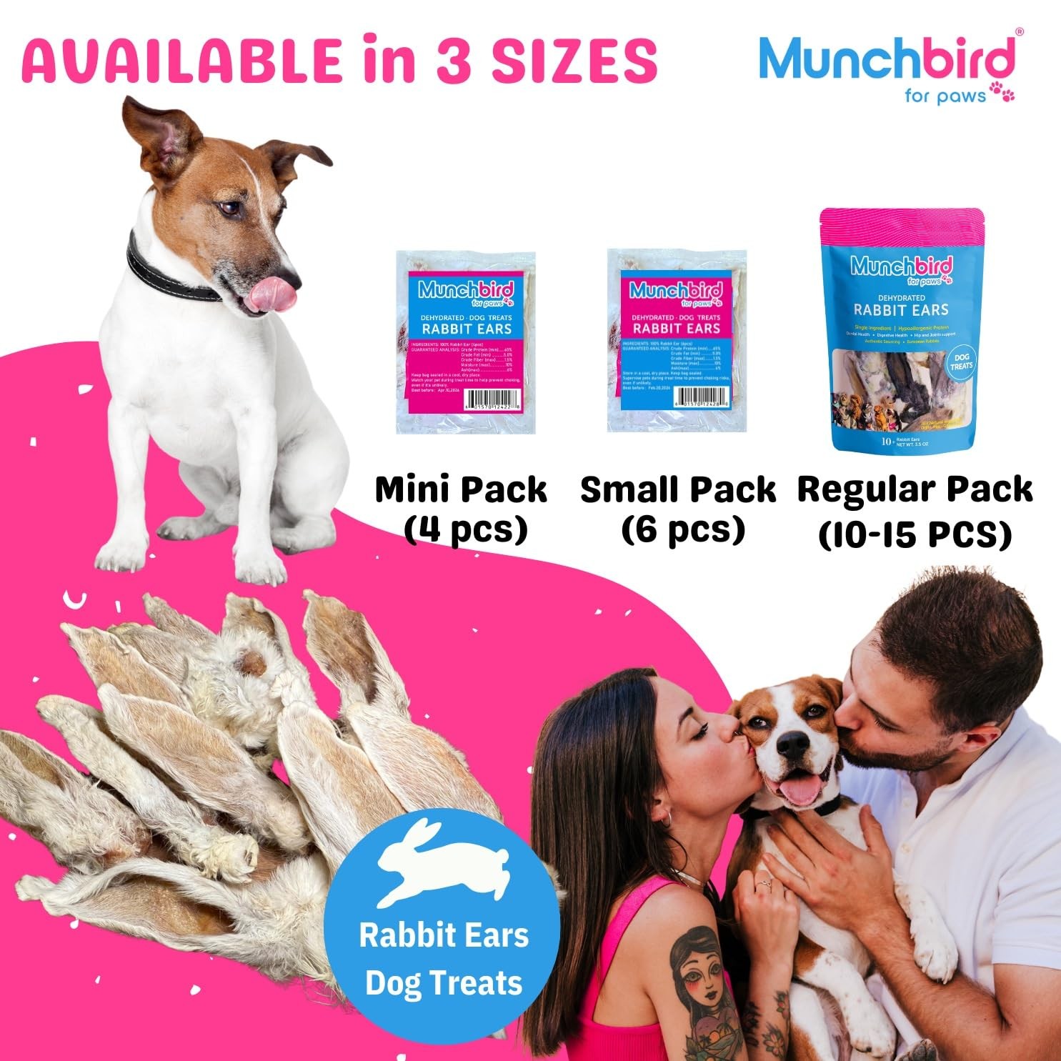Dehydrated Rabbit Ears 100g (3.5 oz) 12-15 pcs for Dogs, European Furry ...
