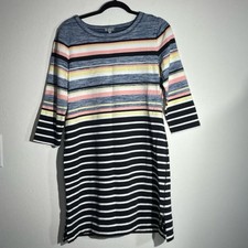 T By Talbots Striped Shift Dress Multicolor Scoop Neck 3/4 Sleeve Size M