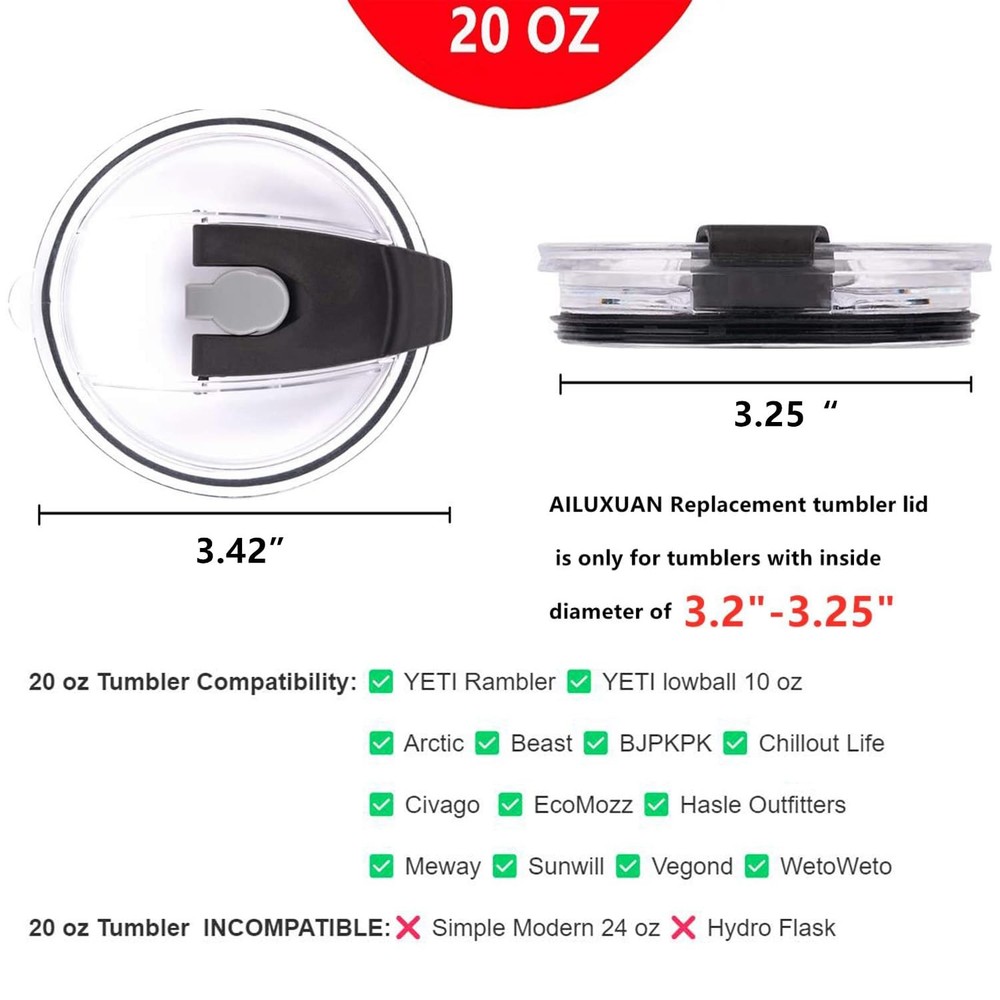 20oz Stainless Steel Tumbler Replacement Lids 2-Pack