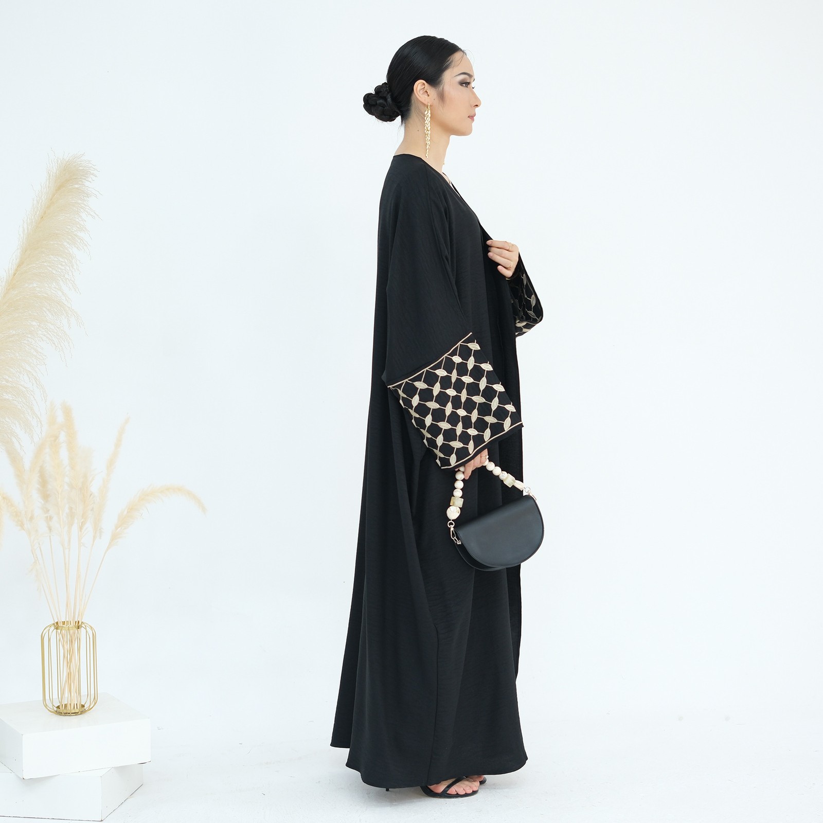 Embroidery Open Kimono Abaya Muslim Women Long Dress Cardigan Maxi Robe Islamic