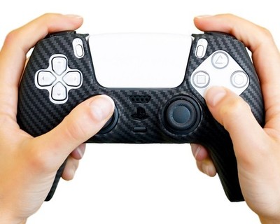 Black Carbon Fiber Silicone Case Skin for PS5 DualSense Controller ProFlex Grip