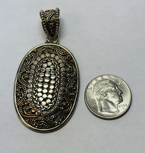 Suarti Bali Sterling 925 Silver Pebble Scrollwork Pendant - Picture 3 of 4