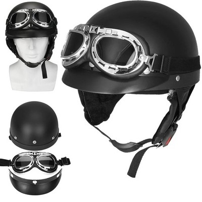 Motorradhelm Rollerhelm Motorrad Scooter Halbschalenhelm mit Visier Brille NEU