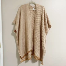 Aerie Tan and White Striped Knit Shawl One Size