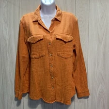 A.N.A Blouse Waffle Shirt Women S  A New Approach Crinkle Gauze Button Front