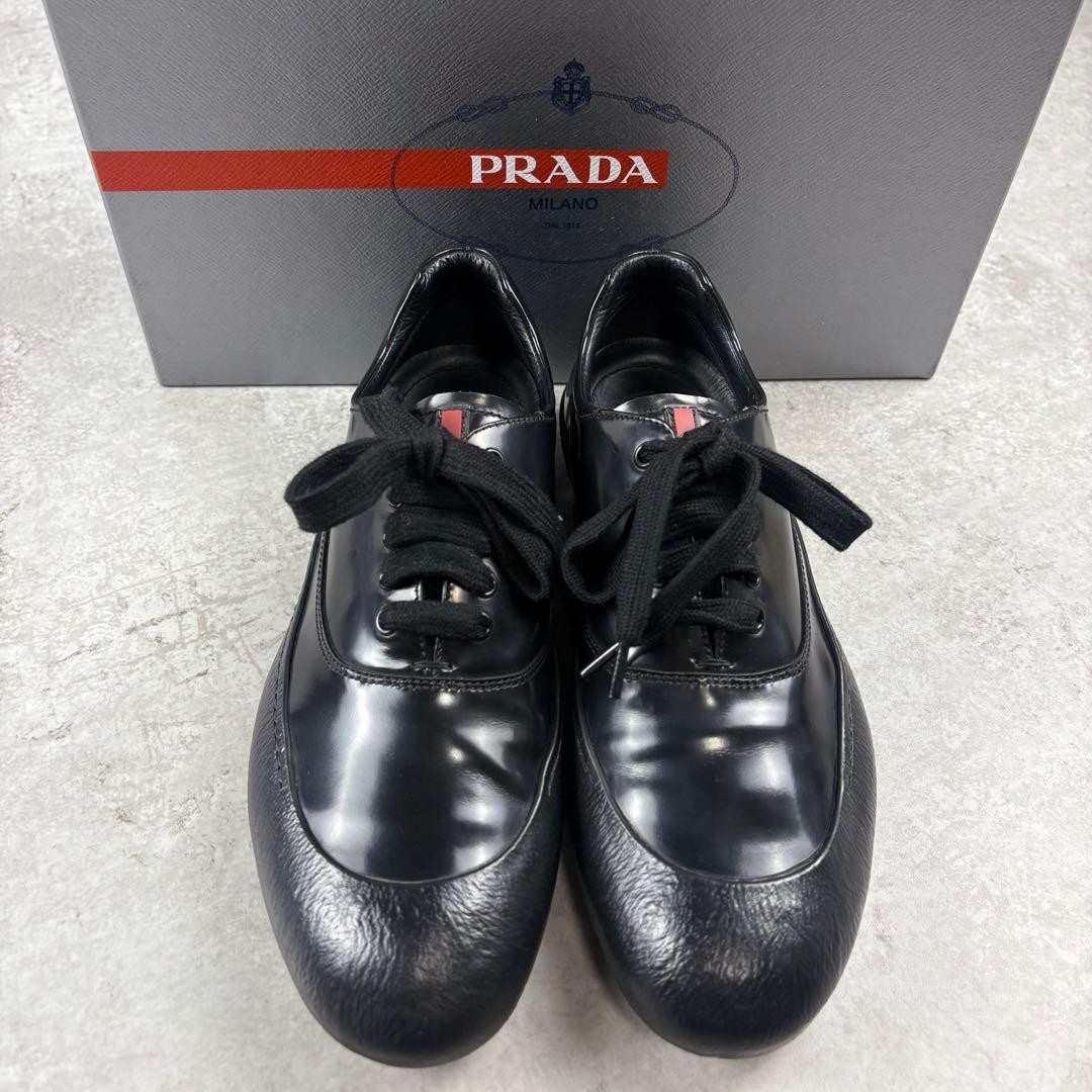 PRADA SPORTS Men's Leather Sneakers, Size 6, Black, Simple, From Japan, y9748 thumbnail 11