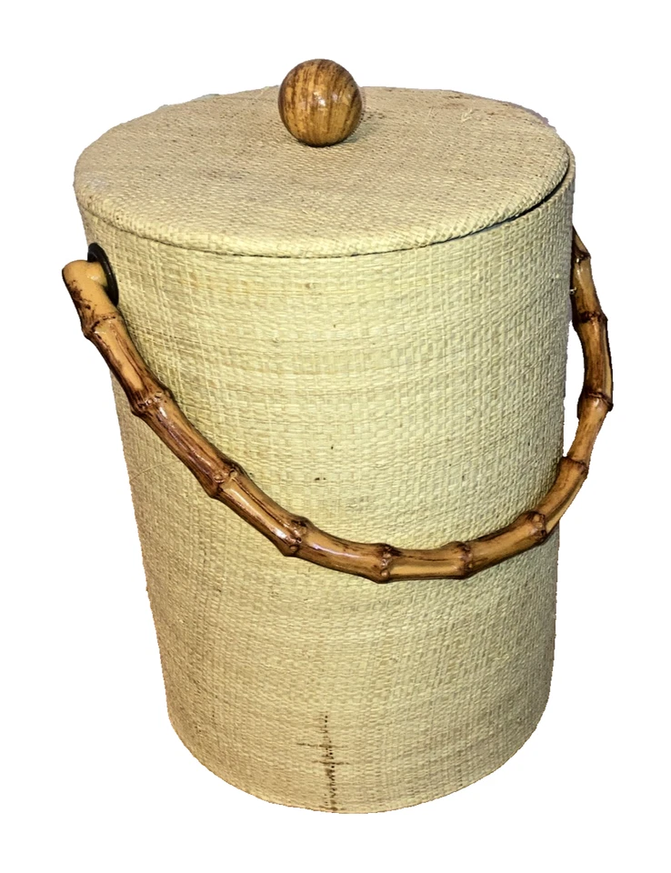 Paño de hierba Tiki Bar vintage / arpillera alto 10,5" cubo de hielo imitación mango de bambú Foto 3 de 4