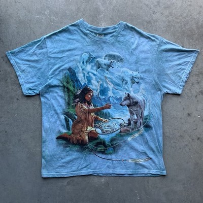 Vintage 2001 Y2K The Mountain Nature Native American Wolves T-Shirt XL Tie-Dye