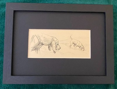 Bloodhound ''Duo''  MATTED | FRAMED | READY TO GIFT - 1950 Vintage Dog Art Print