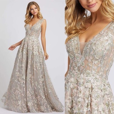Mac Duggal Floral Embroidered V Neck Sparkle Ball Gown Women's Sz 2 NEW $798