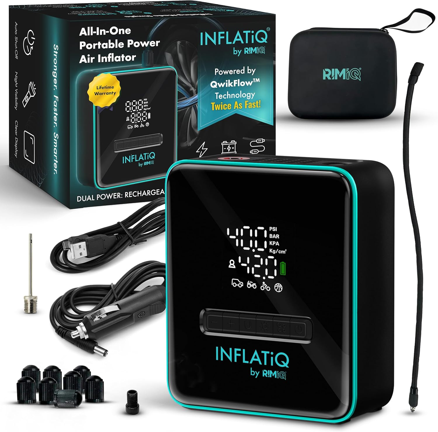 Inflatiq by  Tire Inflator - Powerful, Award-Winning QWIKFLOW Technology with 2 