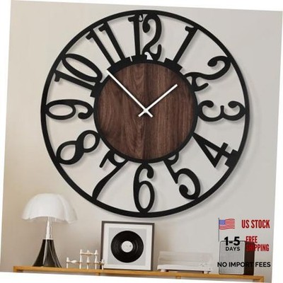 Wall Clock for Living Room -16'' Silent Non 16 Inch Black-arabic Numerals