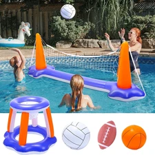 Inflatable Pool Toys, 2-In-1 Swimming Pool Basketball & Volleyball Sets, Floatin
