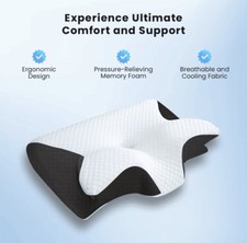 Ergonomic Memory Foam Neck Support Pillow, Breathable, White/Black