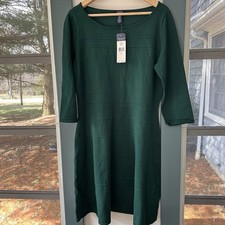 NWT CHAPS  Women’s  Textured Fit-Flare   Dress XL Forest Green 3/4 Sleeves
