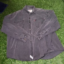 Vintage Levis 60560-1361 Faded Black Denim Button Down Shirt Mens Medium 90s