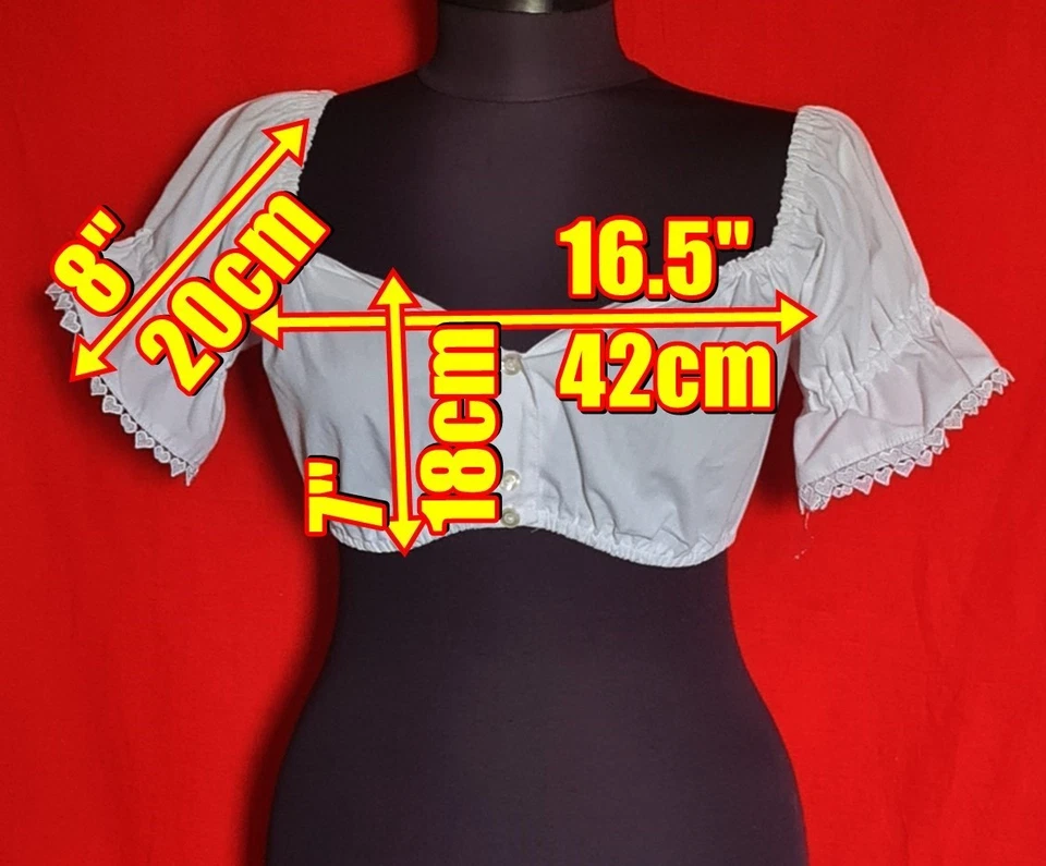 BLUSA VINTAGE WENGER OKTOBERFEST DIRNDL TIROL MUJER CROP TOP: EE. UU. 6/S; UE 34 Foto 2 de 4