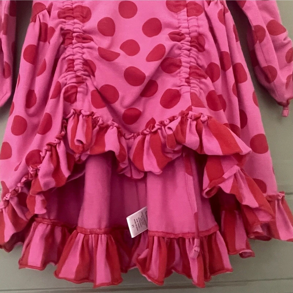 Vestido Mostaza Pastel Rosa y Rojo Lunares Volantes Flora Bustle 2T 2 3 3t Foto 3 de 4