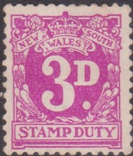 (F366-94) 1940 NSW 3d purple Stamp duty on piece (CS)