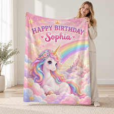 Personalized Unicorn Rainbow Birthday Coral Fleece Blanket