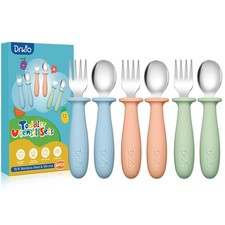 DRKIO 6 Pieces Toddler Utensils Set - Kids Silverware Set with Silicone Handle