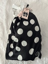Victoria s Secret Women s Satin Fur Trim Slippers Black White Dots Med 7-8 NEW