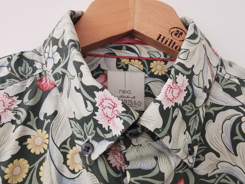 Next x William Morris Green Floral Print Slim Fit Short Sleeved Shirt Size XL - Picture 3 of 9