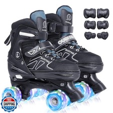 Boys' Double-Row Roller Skates with Protective Gear - One-Click 4