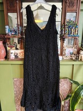 Wallis Size 16 Black Lace Shift Wiggle Dress Midi 